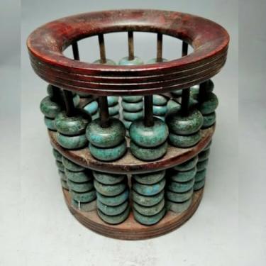 Imagem de 13,7 cm Antiguidades chinesas feitas de madeira turquesa cilíndrica decoração de ábaco