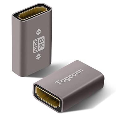 Imagem de Togconn Acoplador HDMI 8K, pacote com 2, HDMI 2.1 fêmea para fêmea, adaptador de extensão HDMI, suporta 4K a 120Hz, 8K@60Hz, 2K, compatível com HDTV, monitores, laptop, projetor, PS5/4, Xbox X