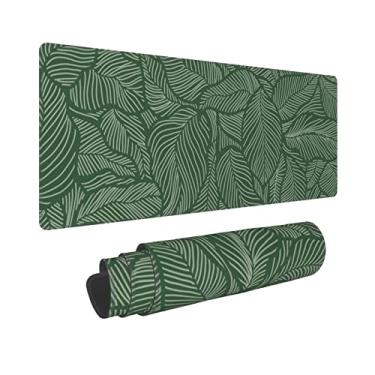 Imagem de Mouse pad grande para jogos, folha dividida GG longa estendida mesa completa Mousepad tapete de mesa bonito para presentes femininos, tapetes de mesa impermeáveis no topo de mesas para teclado com bordas costuradas (verde, 80 x 30 cm)