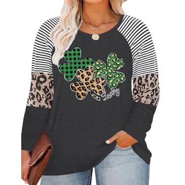 Imagem de Camiseta feminina plus size St. Patrick's Day Camiseta Lucky Shamrock Camiseta Green Heart Trevo Irlandês Tops, Cinza-escuro 2, 3G Plus Size