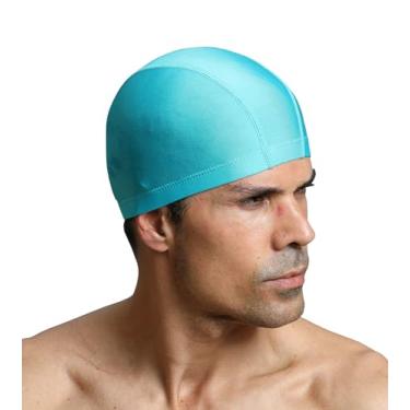 Imagem de Touca de natação de nylon de alta elasticidade para homens e mulheres, short de cabelo, confortável, respirável (azul lago)
