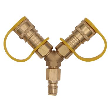 Imagem de METER STAR Adaptador de conexão rápida de gás natural Y-Splitter de 9,5 mm certificado CSA, adequado para propano, gás natural, churrasqueira a gás natural Weber, gerador, aquecedor de pátio, forno de pizza, fogueira de pátio, etc
