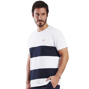 Imagem de Camiseta Nautica Masculina Piquet Large Navy Stripes Icon Branca-Masculino