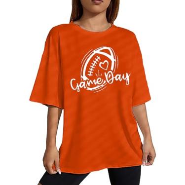 Imagem de PKDong Game Day Camiseta feminina de beisebol com estampa de letras engraçadas, gola redonda, manga curta, estampada, blusas fofas para mulheres, Laranja, M