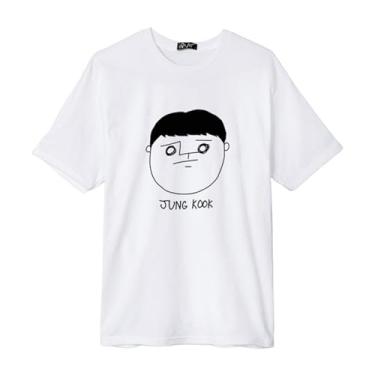 Imagem de Camiseta JIN Su-ga V Jimin Jungkook J-Hope RAPMONSTER Auto-retrato estilo estrela estampada manga curta, Jk branco, P