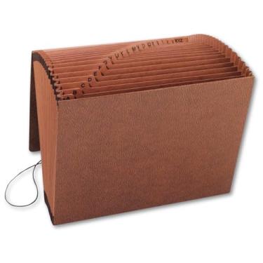 Imagem de 1InTheOffice Organizador de arquivos sanfonado, pasta de arquivos expansível, 21 bolsos, A-Z, cordão elástico, abas cortadas 1/21, tamanho carta, corda vermelha