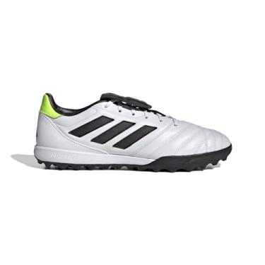 Imagem de adidas Tênis de futebol Copa Gloro Turf – Couro branco confortável para futebol de relva, unissex, Branco/preto/limão lúcido, 10 Women/9 Men