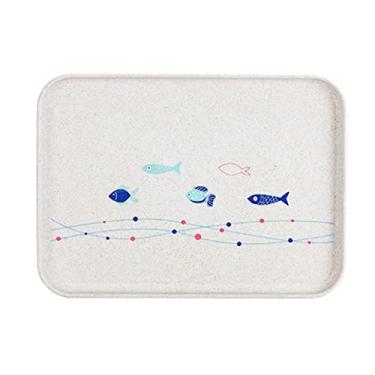 Imagem de Luzhengyang Prato retangular de palha de trigo com padrão de peixe do mundo subaquático, bandeja de servir versátil para hotel, chá, fruta, comida, conjunto - M