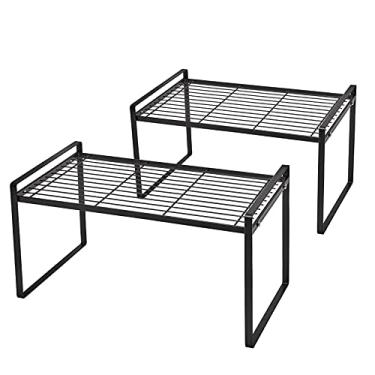 Imagem de Shantton 2 unidades de prateleiras organizadoras de armário para economizar espaço para cozinha, balcão, despensa, banheiro, armário sob a pia, mesa de escritório, aço empilhável, resistente à ferrugem, resistente, antiderrapante, 40,6 cm, preto - alto