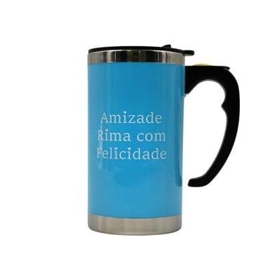 Imagem de Caneca Mixer Misturadora Inox 450 ml Com Tampa A Pilha Com Frases (Azul)