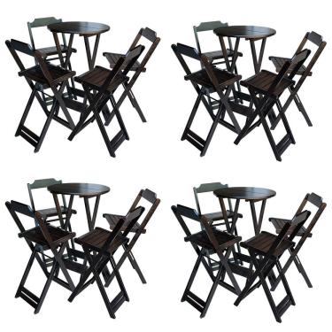 Imagem de Kit 4 Jogos de Mesa Bistrô de Madeira com 4 Cadeiras Dobravel Ideal para Bar e Restaurante Tabaco