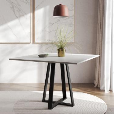 Imagem de Mesa de Jantar Mônaco 110cm Tampo Branco Pés Preto