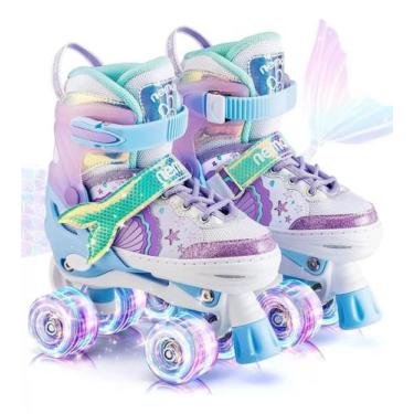 Imagem de Patins Infantil Sereia Ajustável + Kit Proteção Rodas Em Led - Pro Bab