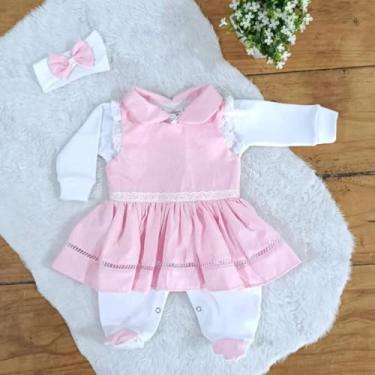 Imagem de Macacão Manga Longa Com Vestido Maria Alice Infantil 3 Peças Varias Cores (Rosa, G)