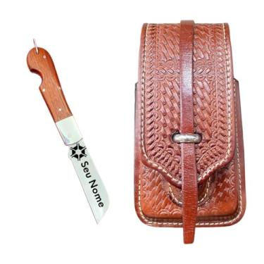 Imagem de Bainha Capa de Celular e Canivete Inox Personalizado (Madeira)