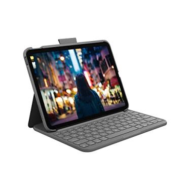 Imagem de Capa com Teclado Logitech Slim Folio para iPad (10ª geração e A16) Com Suporte, Conexão Bluetooth LE, Resistente à Quedas, Arranhões e Respingos - Cinza