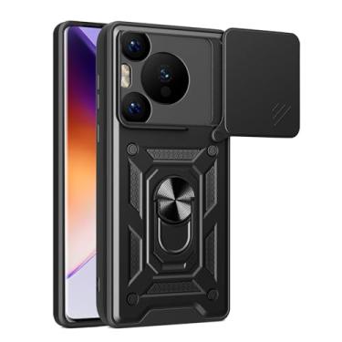 Imagem de HAO RIYLN Capa para Huawei Pura 70 Ultra/70 Pro +/70 Pro/70, capa de câmera deslizante com suporte de anel capa de proteção contra quedas de grau militar, preta, 70 Pro +