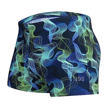 Imagem de KGKE Bermuda masculina de natação com pernas quadradas FPS 50+, maiô masculino para natação com tecido de retenção (azul ondulado, GG)
