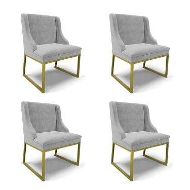 Imagem de Cadeira Sala de Jantar Industrial Dour Kit 4 Liz Suede Cinza D03 - D`Rossi