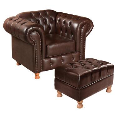 Imagem de Poltrona Chesterfield Luis XV com Puff Banqueta Botonê Classico Retrô 