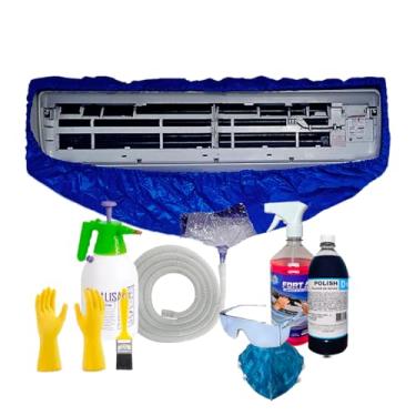 Imagem de Bolsa Coletora Para Limpeza De Ar Condicionado Com Abas + Pulverizador 2 Litros + Bactericida 1 Litro + Limpa Alumínio 1 Litro + Acessórios