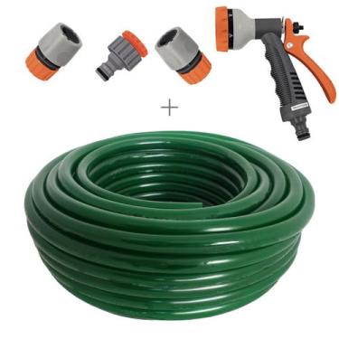 Imagem de Kit mangueira siliconada 30m resistente ao sol para jardim verde com e