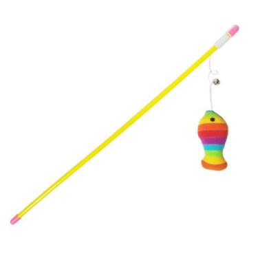 Imagem de Brinquedo Vara 50cm Longa c/ Guizo e Peixe de Pelúcia Varinha de Plást