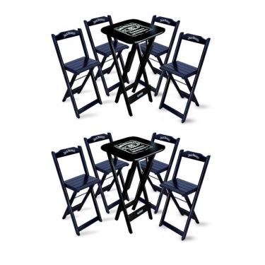 Imagem de Kit 2 Conjuntos De Mesa Bistrô Dobrável Jack Daniel`s Com 4 Banquetas De Madeira Preta - Cor: Preto