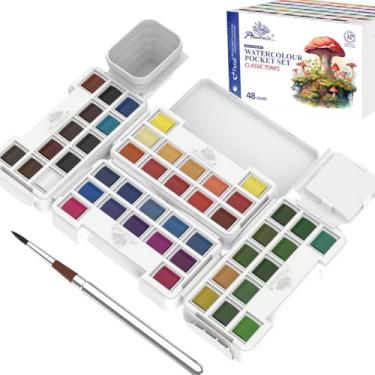 Imagem de PHOENIX Conjunto de tinta aquarela Twist Travel – Conjunto de 48 cores clássicas para artistas, paleta de meia panela, portátil, com pincel, esponja, frasco para adultos, artistas e profissionais