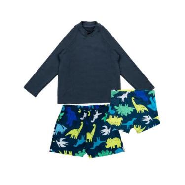 Imagem de Kit Praia Menino Blusa Proteção Uv+ Sunga + Bermuda Infantil - Fofotin