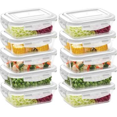 Imagem de Kit 10 Pote De Vidro Hermetico 640ml Ratangular BPA Free Tampa Plastic