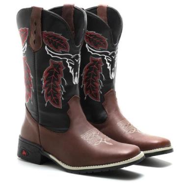 Imagem de Bota Texana Masculina Couro Cano Alto Bico Quadrado Conforto - Carpide