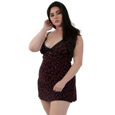 Imagem de Camisola Diluxo Plus Size Estampada Preta, Preto, XG, Mulher