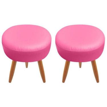 Imagem de Kit 02 Puffs Redondo Corano Rosa Pink Pés Palito - Estofados Marceille