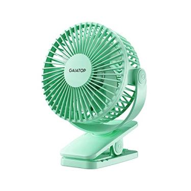 Imagem de Ventilador portátil Gaiatop com clipe operado por bateria, pequeno, potente, 3 velocidades, silencioso, vira 360°, recarregável por USB para mesa, escritório, carrinho de bebê, acampamento - Verde