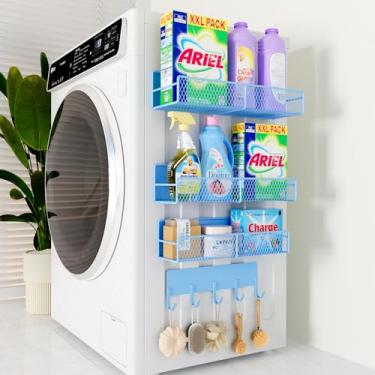 Imagem de DTUQYX Pacote com 4 prateleiras magnéticas para máquina de lavar, organizador magnético de especiarias para geladeira, prateleira azul para máquina de lavar, organização e armazenamento magnético de