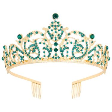 Imagem de Vovii Tiaras para mulheres, coroa de princesa, faixa de cabeça, aniversário, rainha com strass, tiara verde brilhante para mulheres, decoração de princesa para festa, aniversário, Halloween, foto,