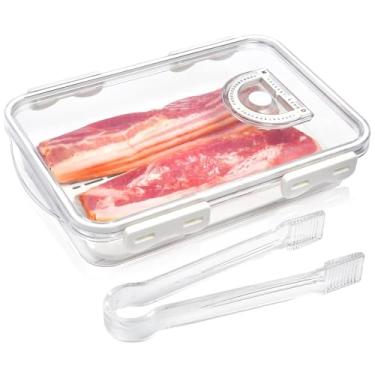 Imagem de SULICRE Recipiente de Bacon para Geladeira, Protetor de Carne de Plástico Grosso e Hermético com Tampas para Geladeira, Organizador de Armazenamento de Alimentos para Frios de Cozinha, Protetor de Que