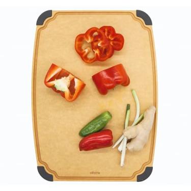 Imagem de Elihome Tábua de Corte Da Série Essential para Cozinha - Composto de Fibra de Madeira Natural, Lavável Na Máquina de Lavar Louça, Ecológico, Ranhuras para Suco, Pés Antiderrapantes, Não Poroso, Revers