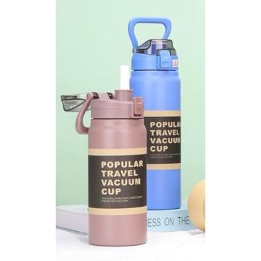 Imagem de Garrafa Térmica Grande em Aço Inox com Canudo, Alça e Trava Parede Dupla 900ML (Rosa)