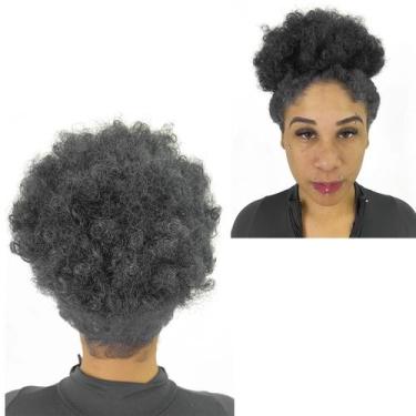 Imagem de Aplique Crespo Coque Cabelo Preto Regulador Black ou grisalho Fibra - 