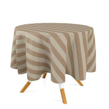 Imagem de Toalha de Mesa Redonda em Tecido Jacquard Bege Escuro (Fendi) Listrado