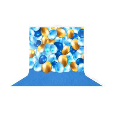 Imagem de Fundo Fotografico em Tecido Balão Azul e Dourado -150x170cm - Fabrika 
