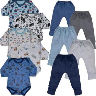 Imagem de Kit 10 Pçs Body Manga Longa E Mijão Pé Reversível Menino - Bebe Maluco