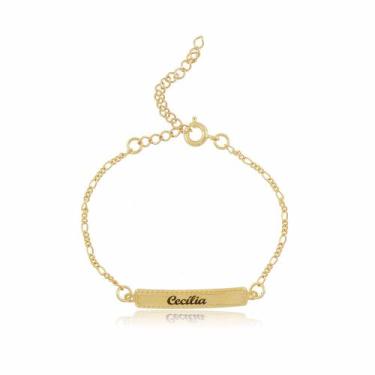 Imagem de Pulseira Infantil Menina/Menino Chapinha Folheado a Ouro Grava Nome - 