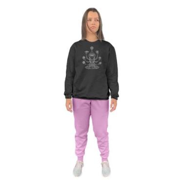 Imagem de Conjunto de Moletom Feminino Blusa Sem Capuz e Calça Jogger Estampado 
