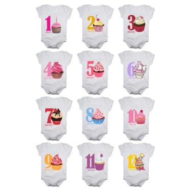 Imagem de Kit Body de Bebê Mesversario Cupcake 12 Bodies de 1 a 12 Meses - Calup