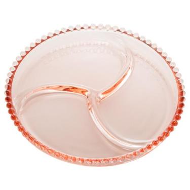 Imagem de Petisqueira de Cristal Redonda 3 Divisões Bolinha Rosa 24cm - Wolff
