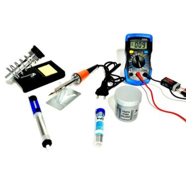 Imagem de Kit Ferro Solda 40w 110v Suporte Caneta Multimetro Estanho Pasta Sugad