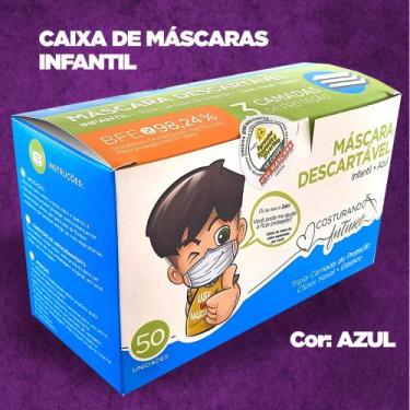 Imagem de Máscara ANTIVIRAL Descartável INFANTIL - Cor: Azul - Caixa c/ 50 Unid.